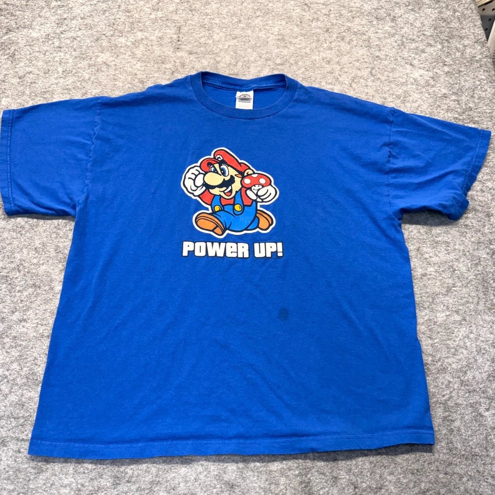 Nintendo Super Mario Power Up Men's XL Blue Graphic Tee Short Sleeve